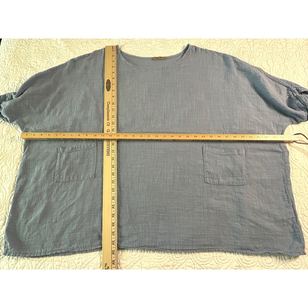 Beyond Capri Italy Women Blue 100% Cotton Oversized Boxy Lagenlook Tunic Top OS - Picture 6 of 6